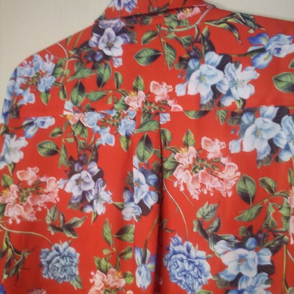 H & M Shirt Women 12 Button Front Long Sleeve Floral Red Blue Green - Picture 13 of 14